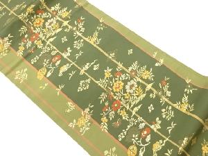 草花に花菱・縞模様織出し名古屋帯